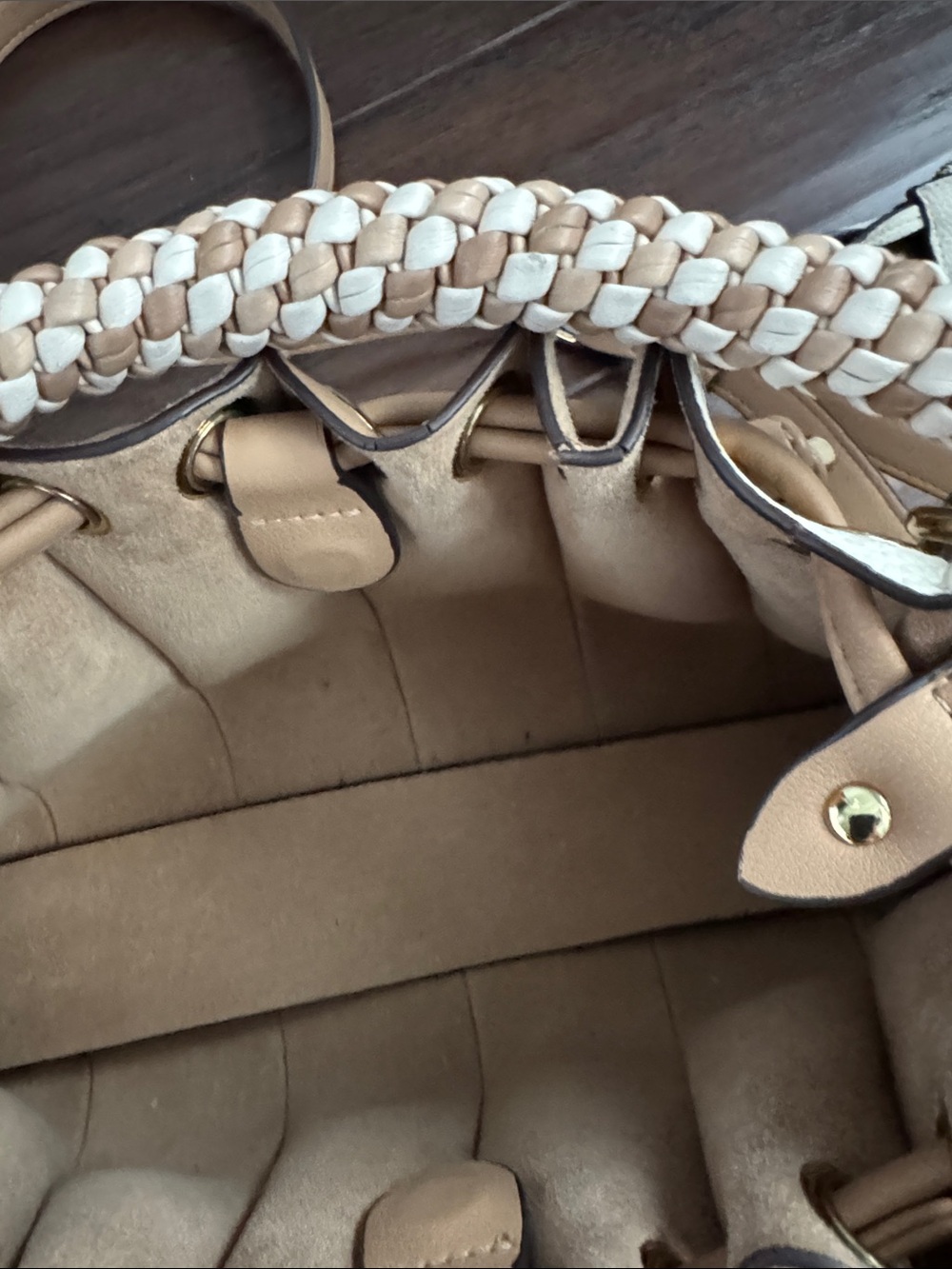 Dolce Vita Cream and Tan Braided-Handle Crossbody Bag - Picture 7 of 8